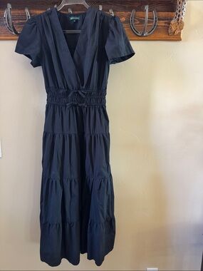 Meadow Rhode Smocked Waist Black Maxi Dress with V-Neck